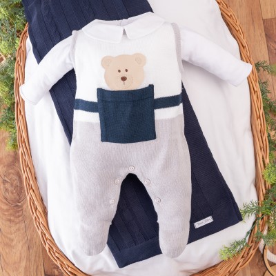 Saída de Maternidade Theodoro Liso - Cinza e Marinho 